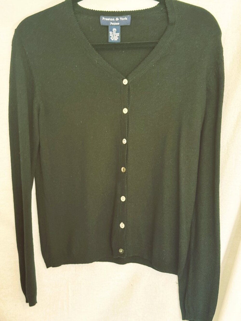 Black Silk/Cashmere Blend, Cardigan Sweater Long Sleeve, Preston & York, 6P.